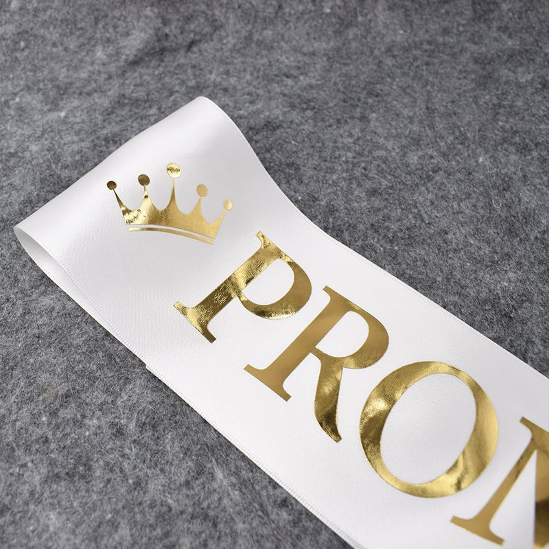 TTCOROCK "Prom King" and "Prom Queen" Sashes - Graduation Party School Party Accessories, White with Gold Print - Image 2